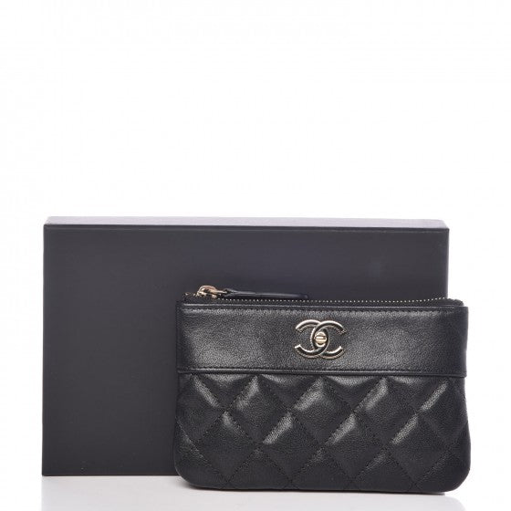 Sheepskin Quilted Small Vintage Mademoiselle Cosmetic Case Black