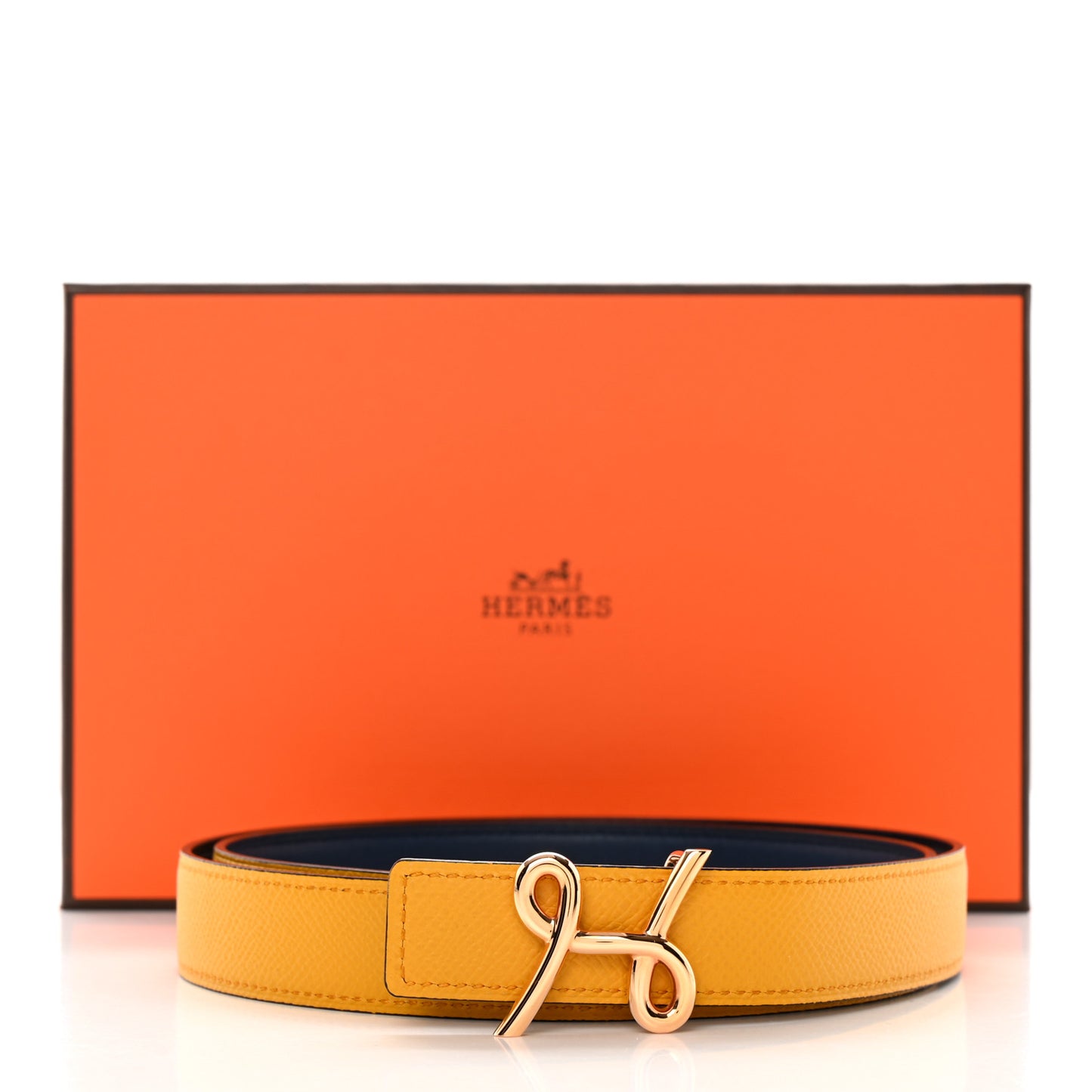 Swift Epsom 24mm H Cursives Belt 80 32 Jaune Ambre Bleu Saphir