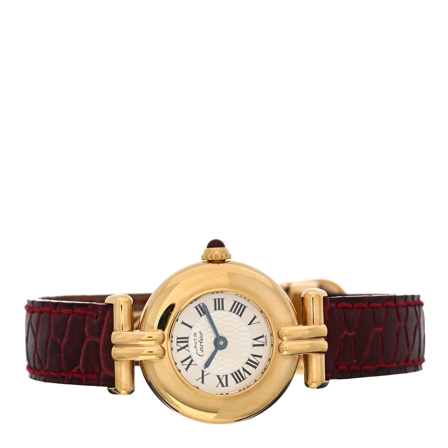Cartier Sterling Silver Vermeil Alligator 24mm Must de Colisee Quartz Watch Burgundy 2 of 5