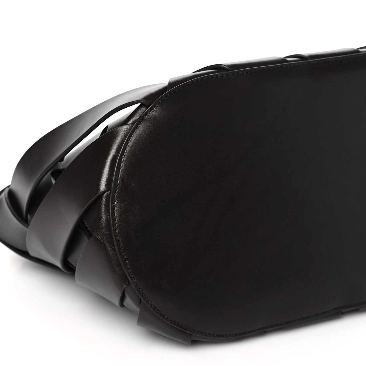 Calfskin V Woven Drawstring Tote Dark Brown
