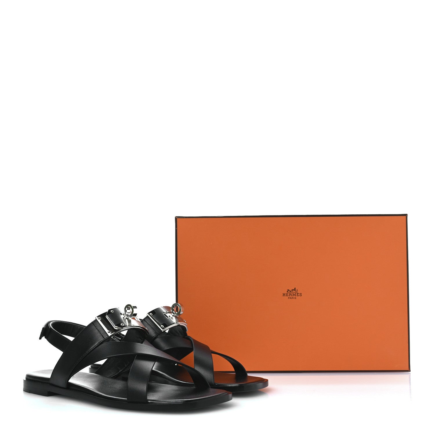 Hermes Calfskin Womens Ines Sandals 39 Black 9 of 9