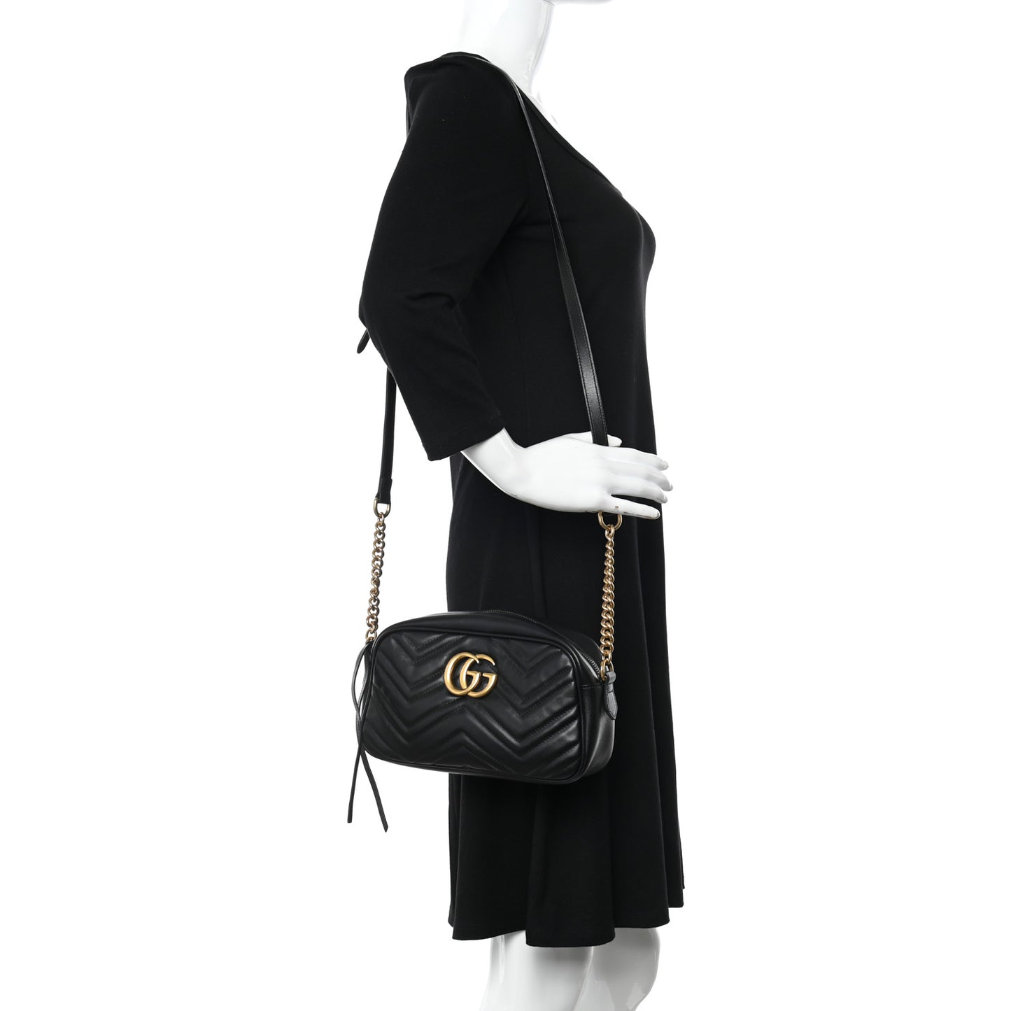 Calfskin Matelasse Small GG Marmont Chain Shoulder Bag Black