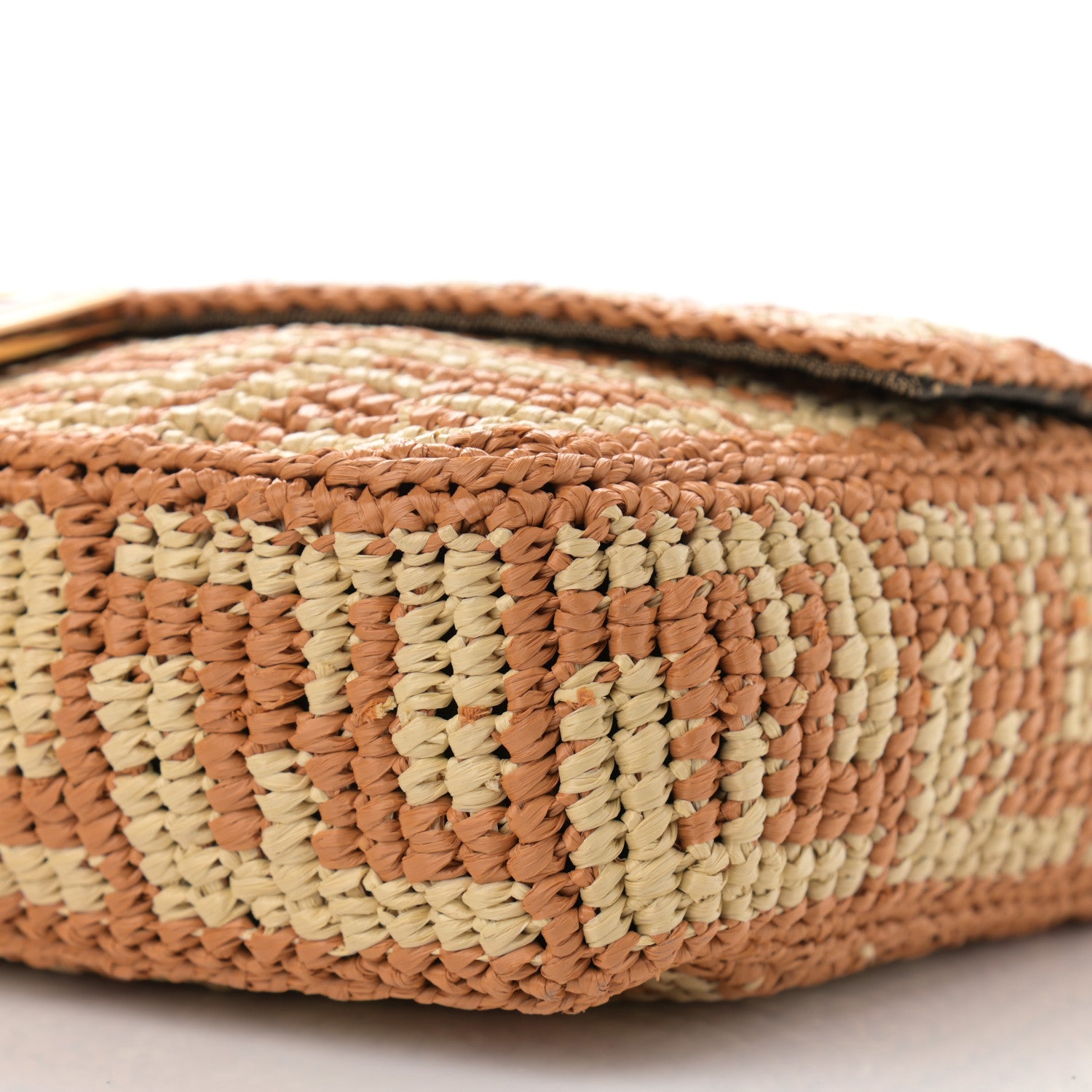 Fendi Raffia Vitello Seta FF Woven Large Baguette Brick Natural 6 of 10
