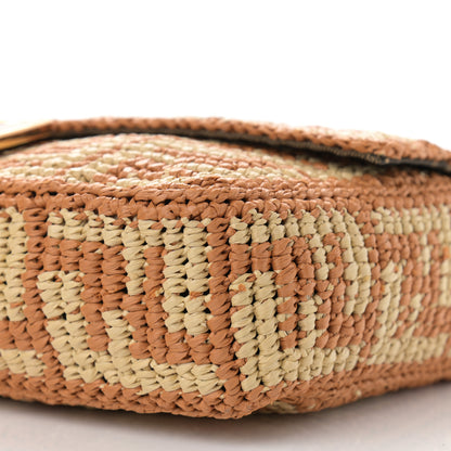 Fendi Raffia Vitello Seta FF Woven Large Baguette Brick Natural 6 of 10