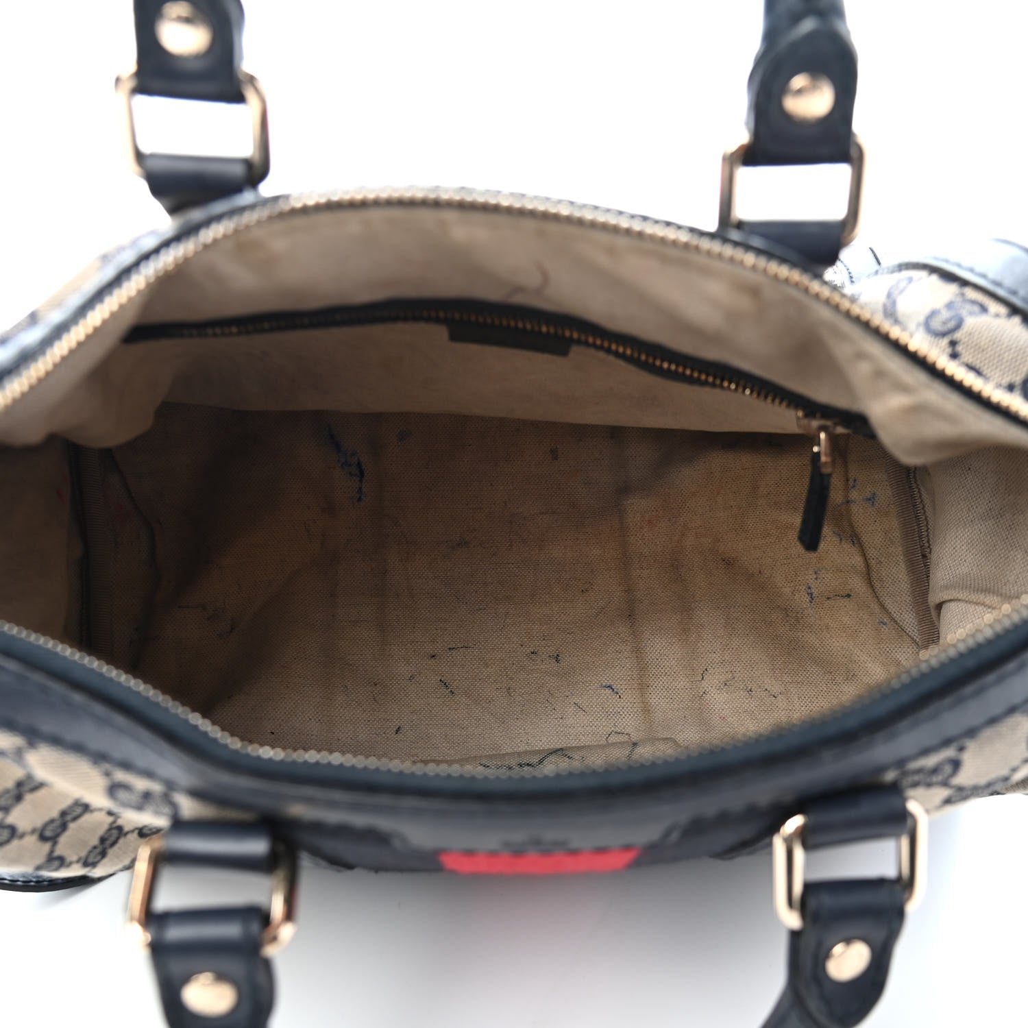 Gucci Monogram Selleria Calfskin Vintage Web Medium Boston Beige Blue 5 of 11