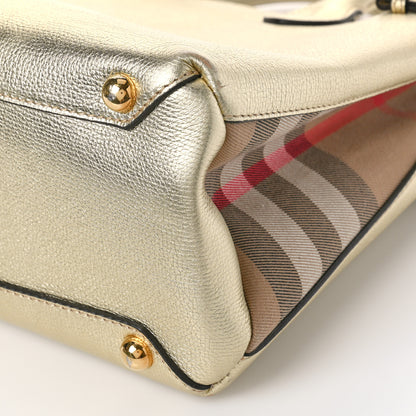 Burberry Metallic Grainy Calfskin House Check Medium Banner Tote Gold 8 of 9