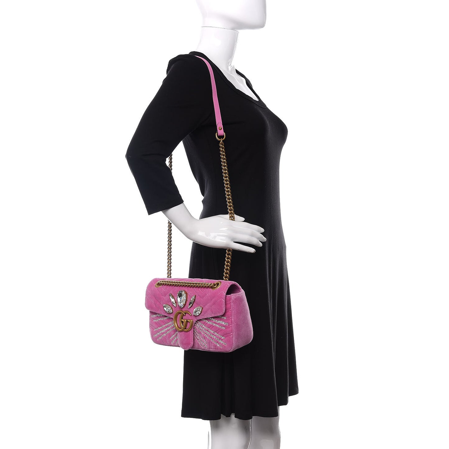Velvet Matelasse Marquise Crystals Embroidered Small GG Marmont Shoulder Bag Malva