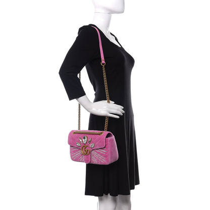 Gucci Velvet Matelasse Marquise Crystals Embroidered Small GG Marmont Shoulder Bag Malva 2 of 10