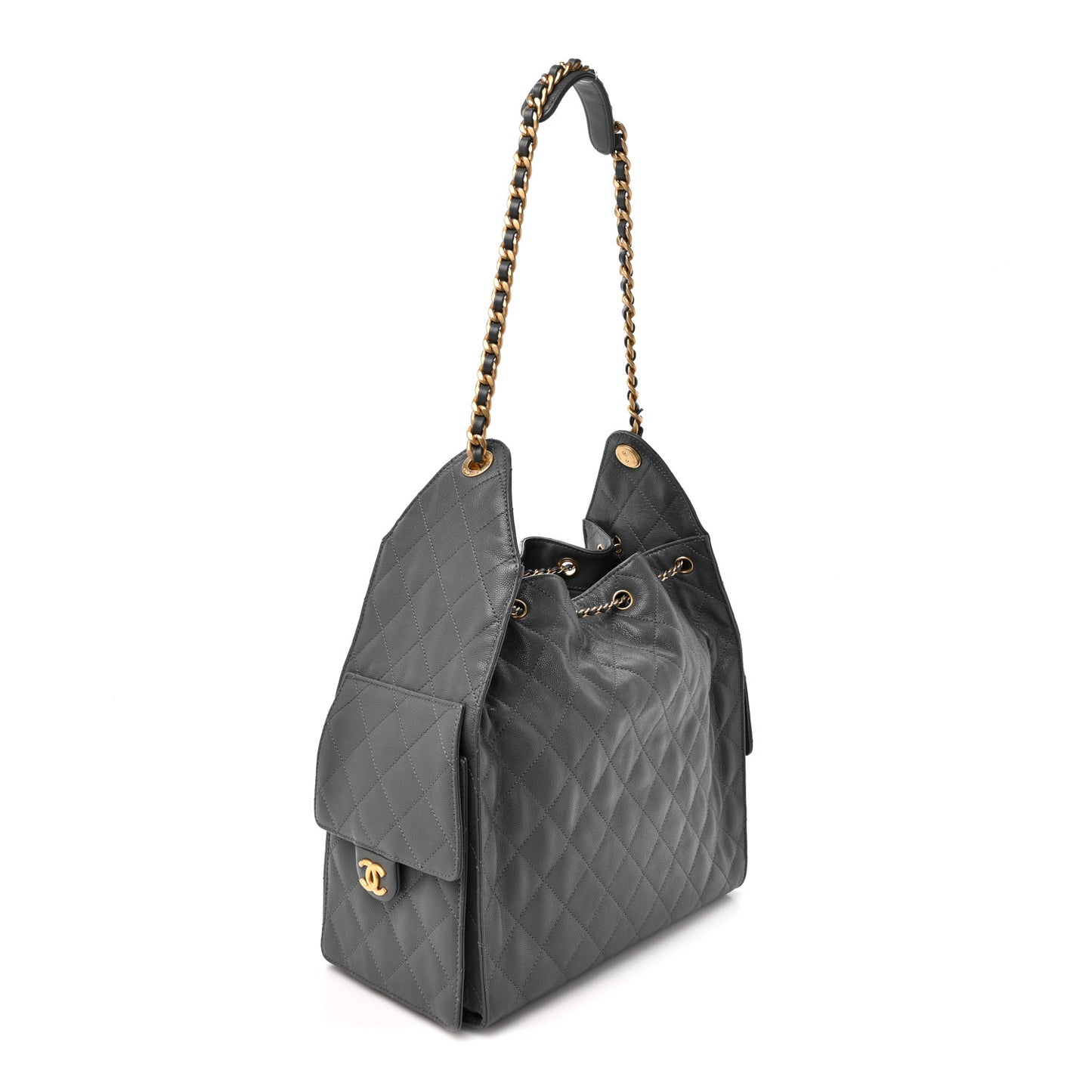 Caviar Quilted Medium Chanel 25 Handbag Dark Grey