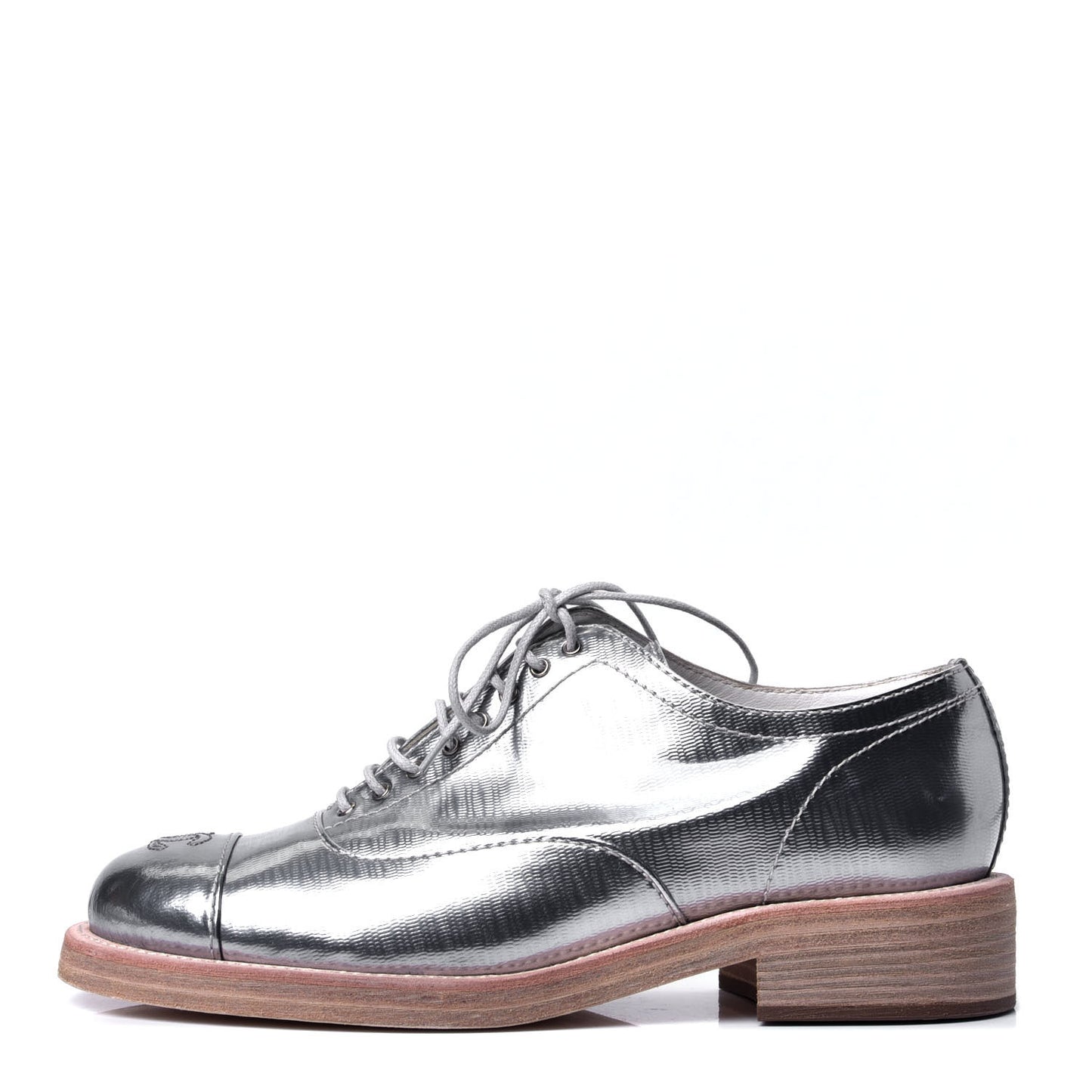 Metallic Fantasy Calfskin PVC Lace Up Loafers 40 Silver