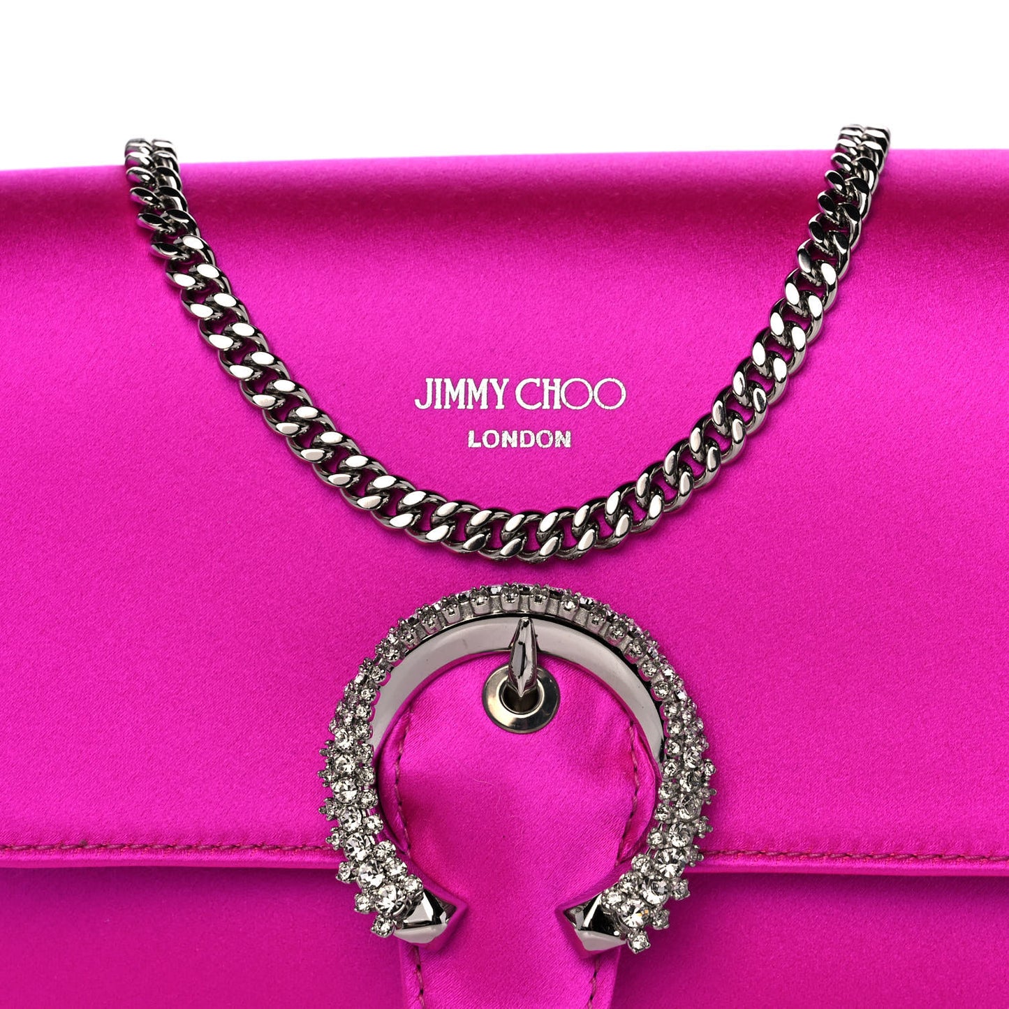 Satin Crystal Embellished Madeline Clutch Fuchsia