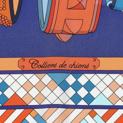Hermes Silk Colliers de Chiens Giant Scarf 140 Indigo Orange Cobalt 4 of 7