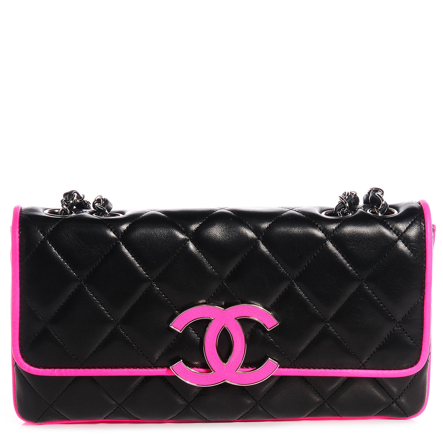 Lambskin Quilted Bi-Color Flap Black Pink