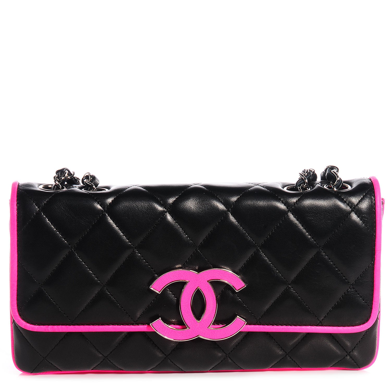 Chanel Lambskin Quilted Bi-Color Flap Black Pink 1 of 9