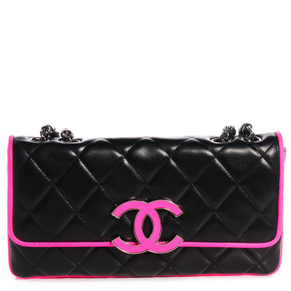 Chanel Lambskin Quilted Bi-Color Flap Black Pink 1 of 9