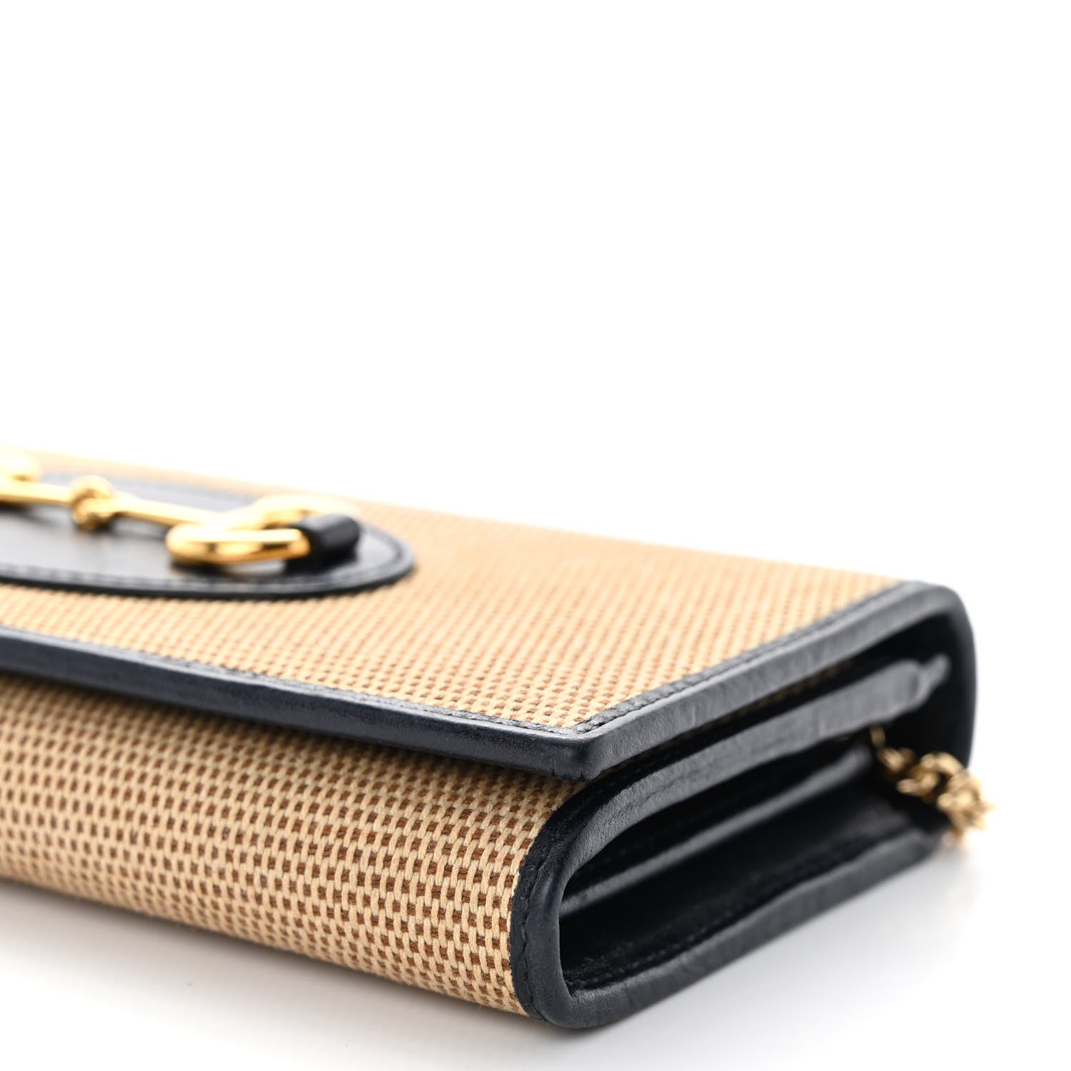 Gucci Vintage Rice Canvas Plutone Calfskin Small Horsebit 1955 Wallet On Chain Beige Blue 9 of 11