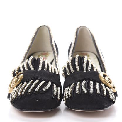 Gucci Kid Scamosciato Crystal GG Marmont Fringe 50mm Loafer Pumps 37 Black 2 of 9