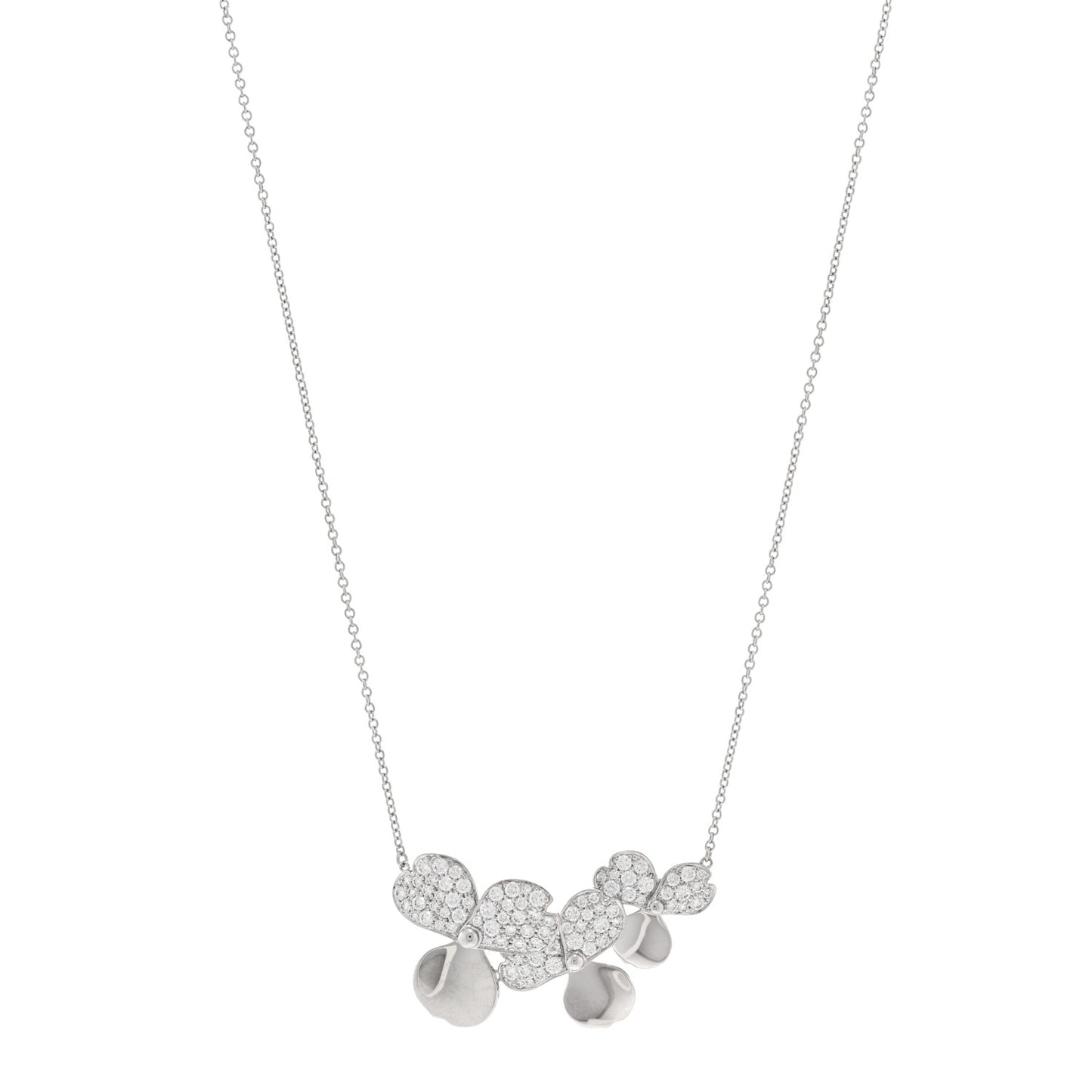 Platinum Diamond Mini Paper Flowers Cluster Pendant Necklace