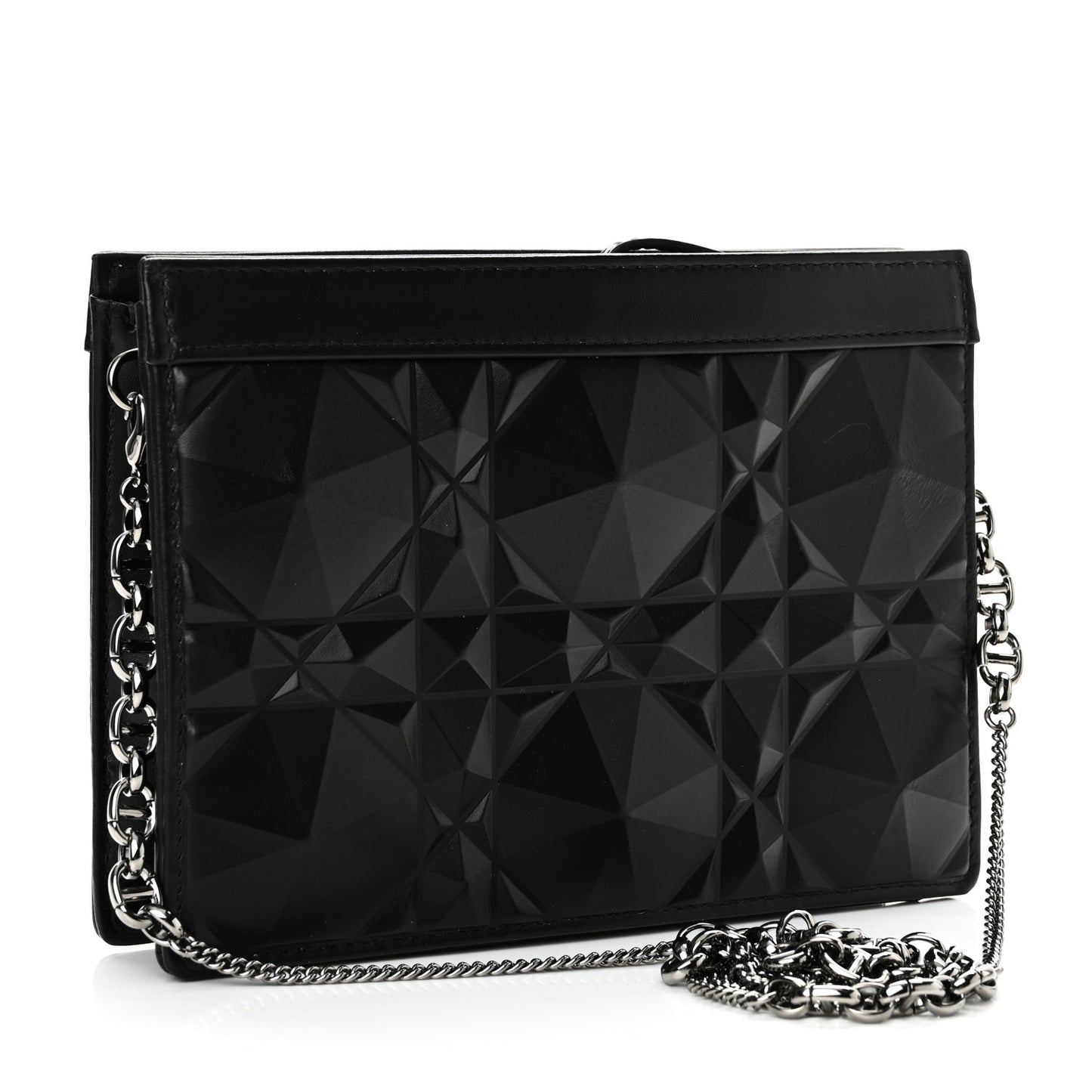 Calfskin Macrocannage Diamond Caro Zipped Pouch With Chain Black