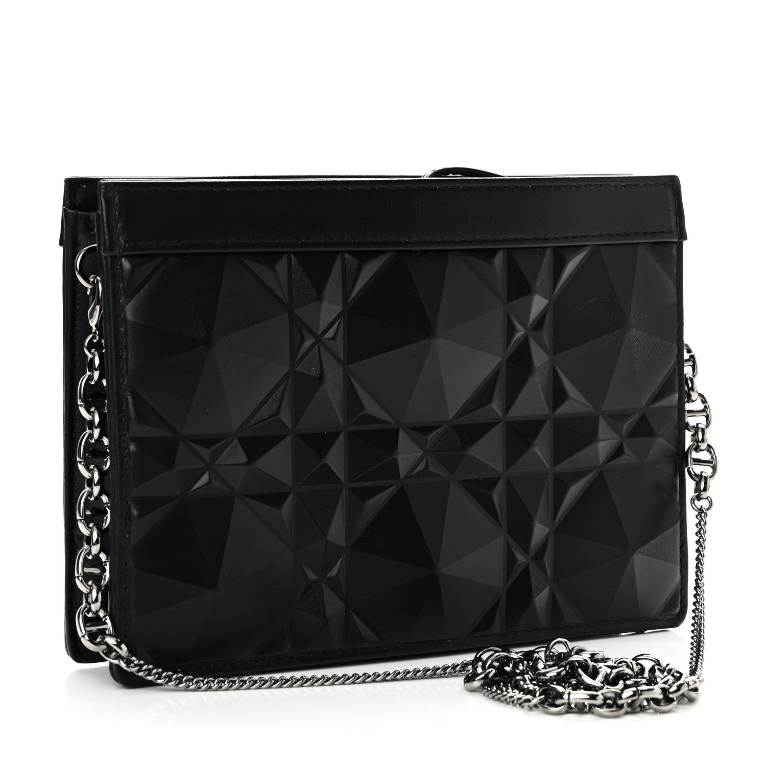 Christian Dior Calfskin Macrocannage Diamond Caro Zipped Pouch With Chain Black 3 of 10