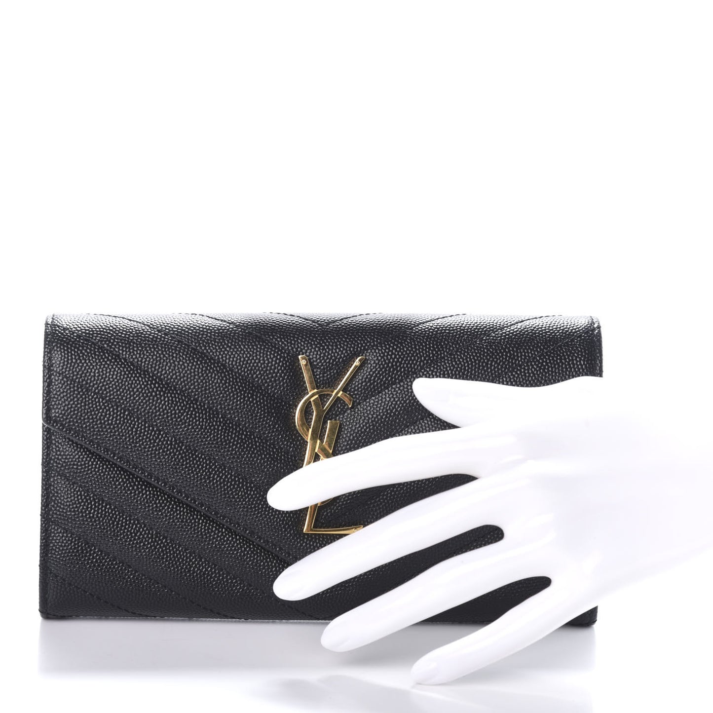 Grain De Poudre Matelasse Chevron Monogram Flap Wallet Black