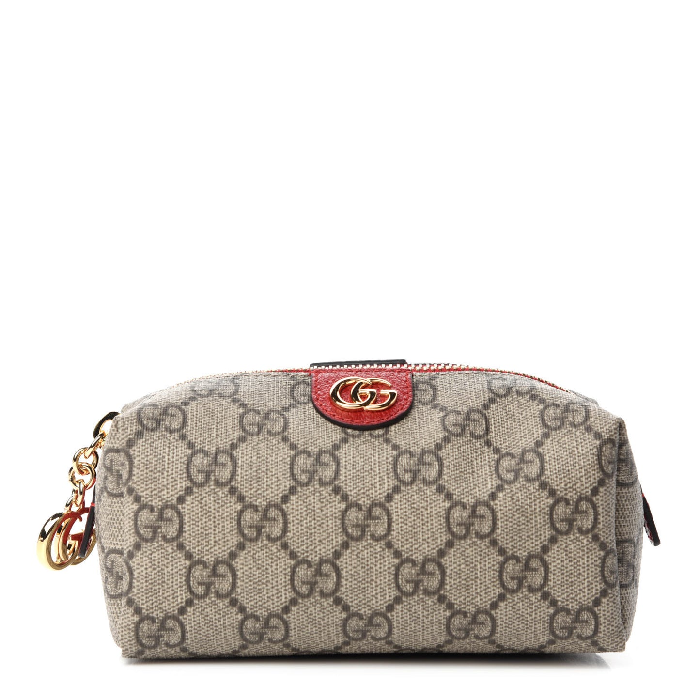 Soft GG Supreme Monogram Calfskin Small Ophidia Cosmetic Case Beige Ebony Hibiscus Red