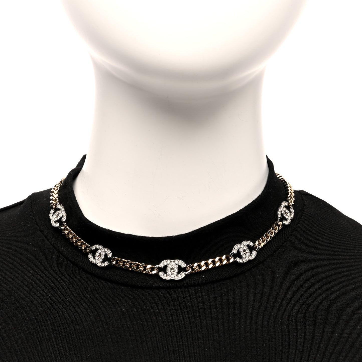 Crystal Chain CC Link Choker Gold Silver