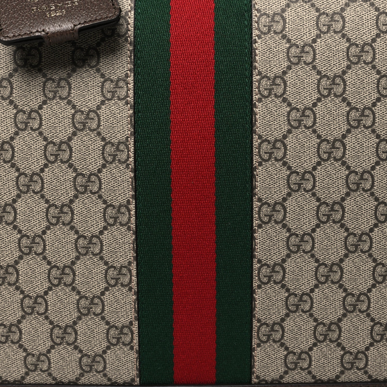 Gucci GG Supreme Monogram Textured Dollar Calfskin Web Savoy Travel Bag Beige Ebony New Acero 7 of 11