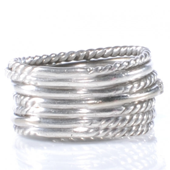 David Yurman 14k Sterling Silver Diamond Crossover Cable Ring 7 4 of 5