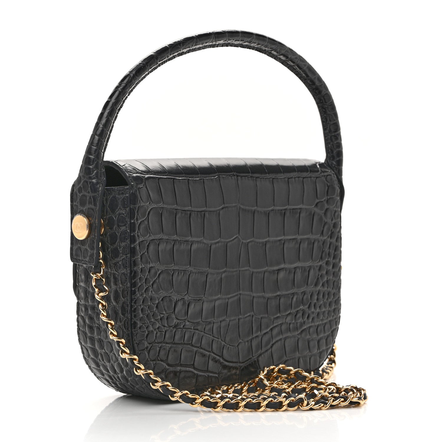Chanel Calfskin Crocodile Embossed Turn Around Mini Flap Dark Grey 3 of 11