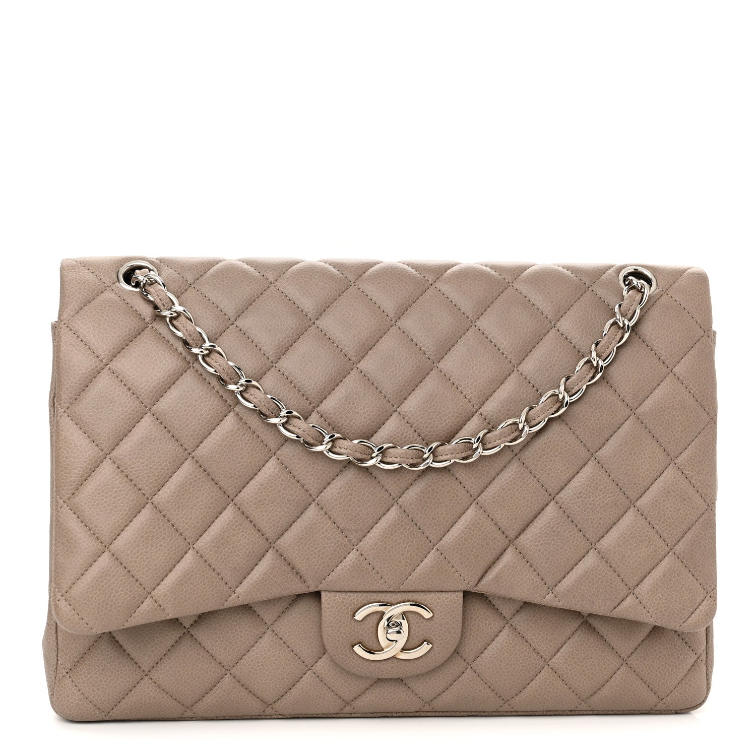 Chanel Iridescent Caviar Quilted Maxi Double Flap Beige 1 of 10