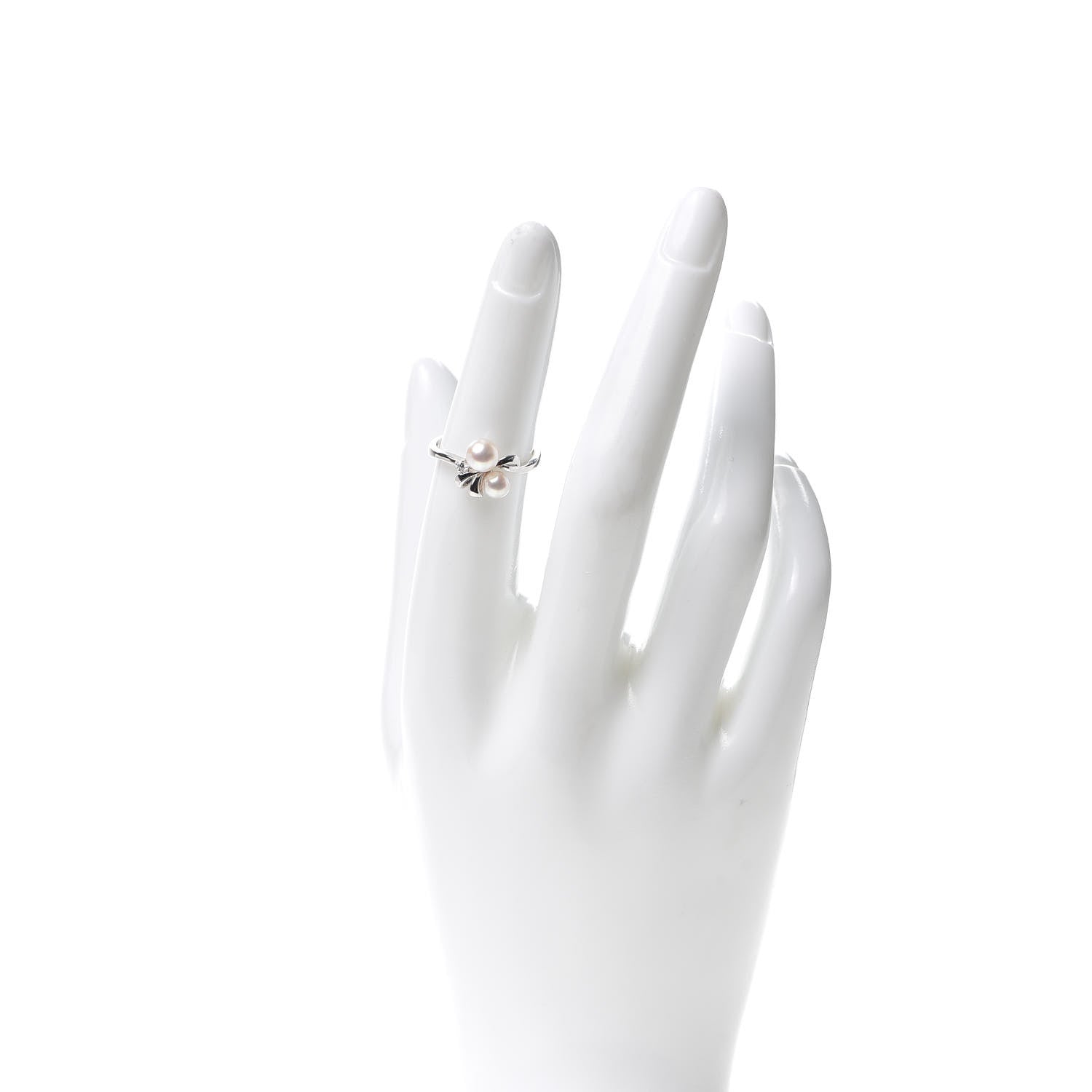 Mikimoto 18K White Gold Diamond Akoya Pearl 4.5-5.5mm Band Ring 50 5.25 2 of 4