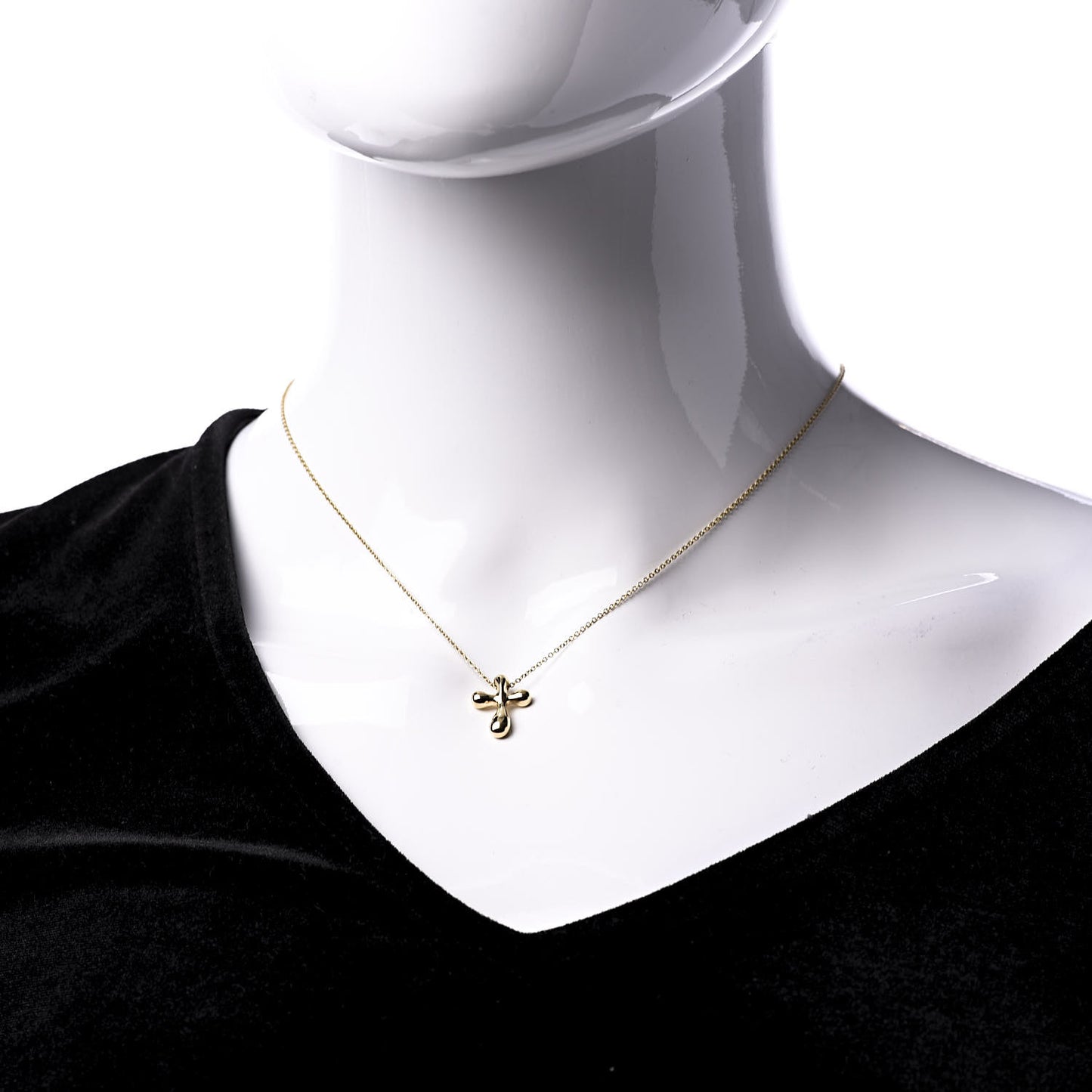 18K Yellow Gold 12mm Elsa Peretti Cross Pendant Necklace
