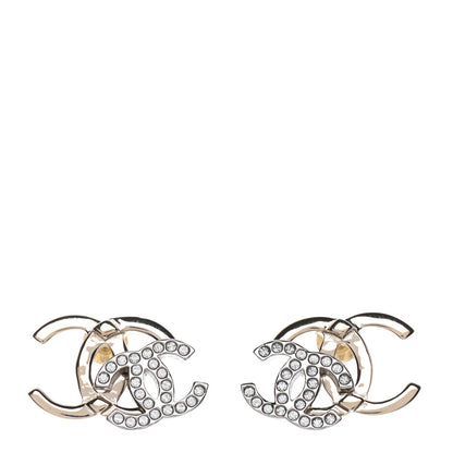 Chanel Crystal Double CC Earrings Gold Silver 1 of 5