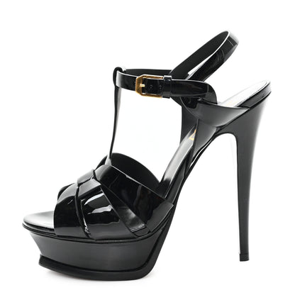 Saint Laurent Patent Tribute 105 Platform Sandals 37 Black 1 of 10