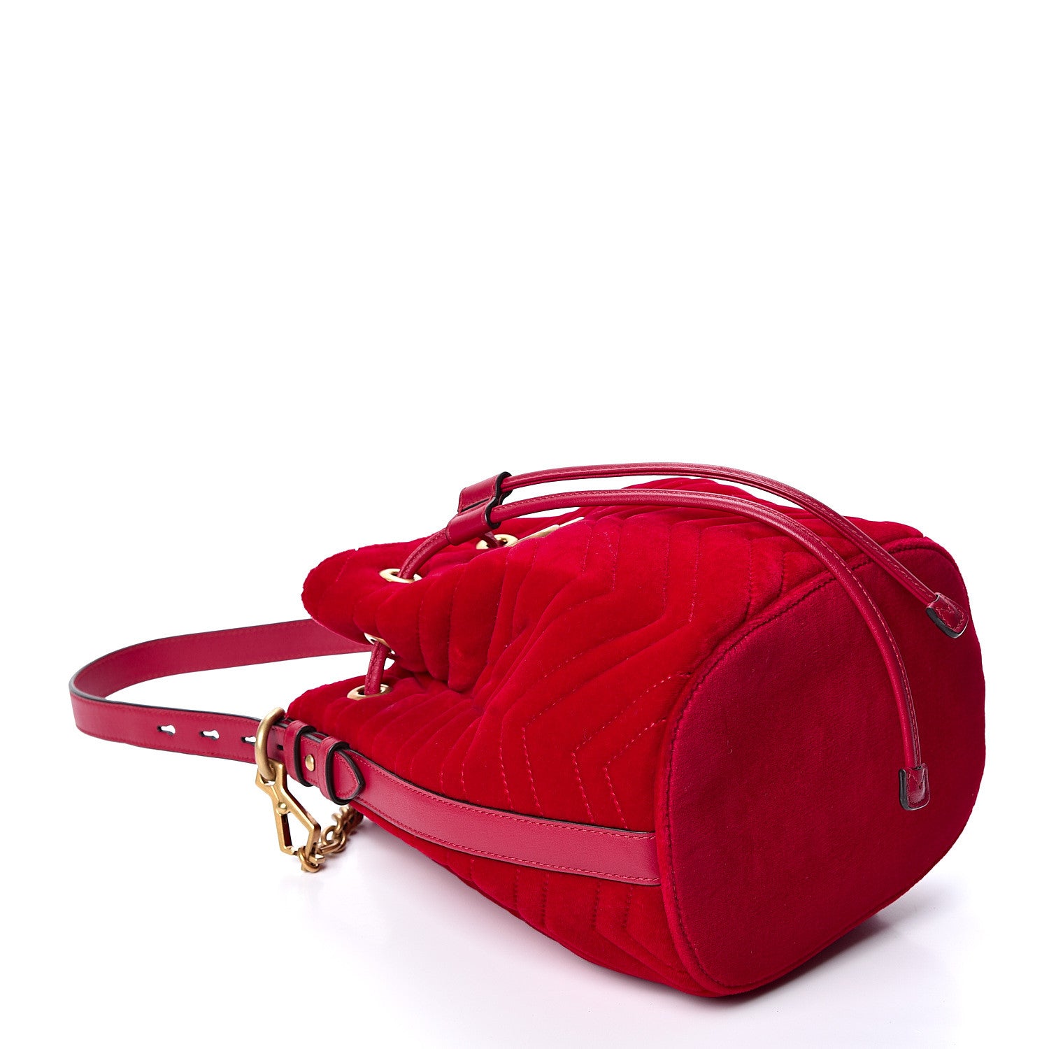 Gucci Velvet Matelasse GG Marmont Bucket Bag Hibiscus Red 3 of 9