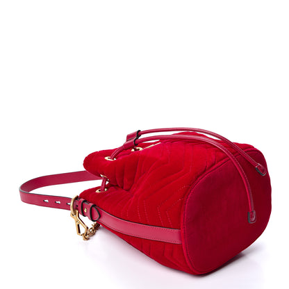 Gucci Velvet Matelasse GG Marmont Bucket Bag Hibiscus Red 3 of 9