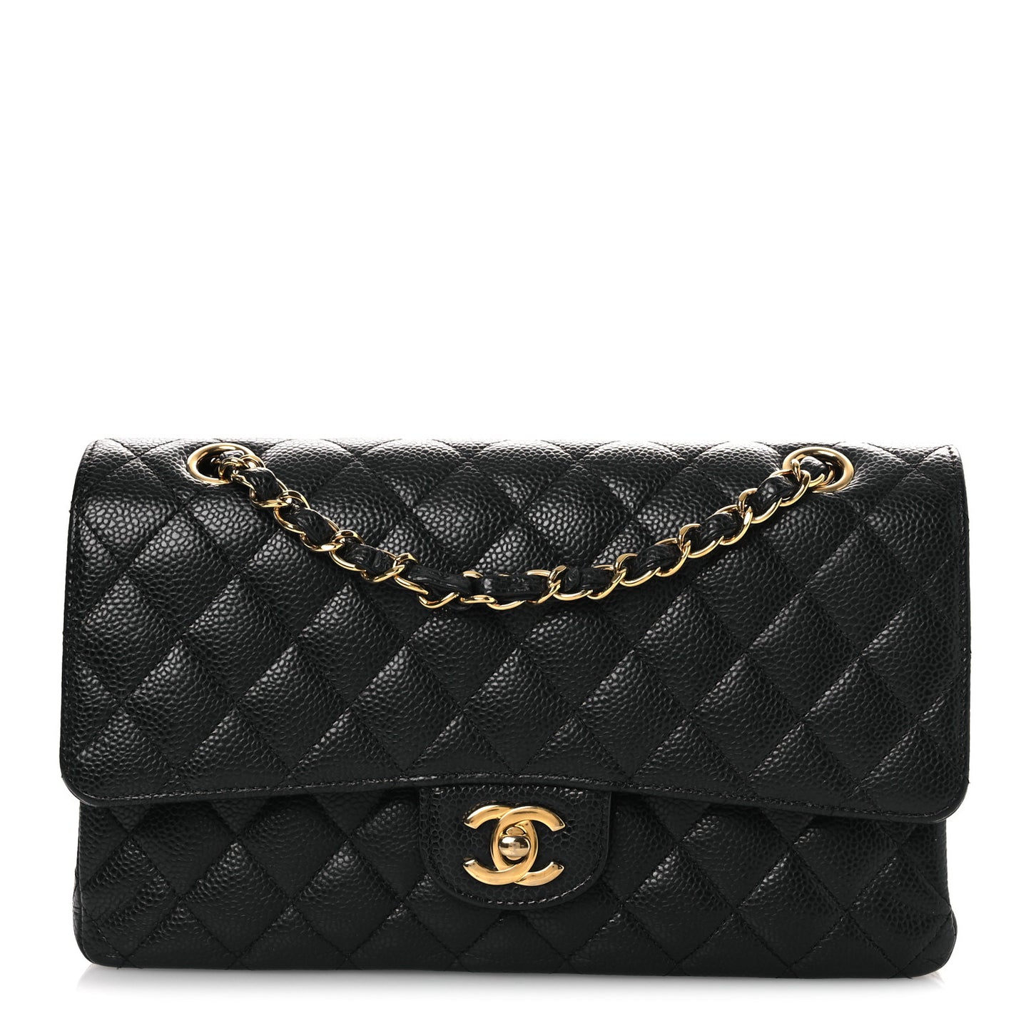 Caviar Quilted Medium Double Flap Black