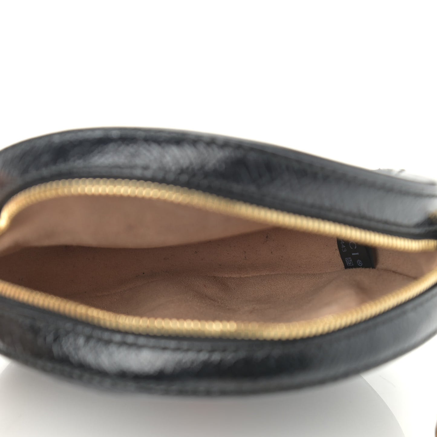 Suede Patent Web Mini Ophidia Round Shoulder Bag Black
