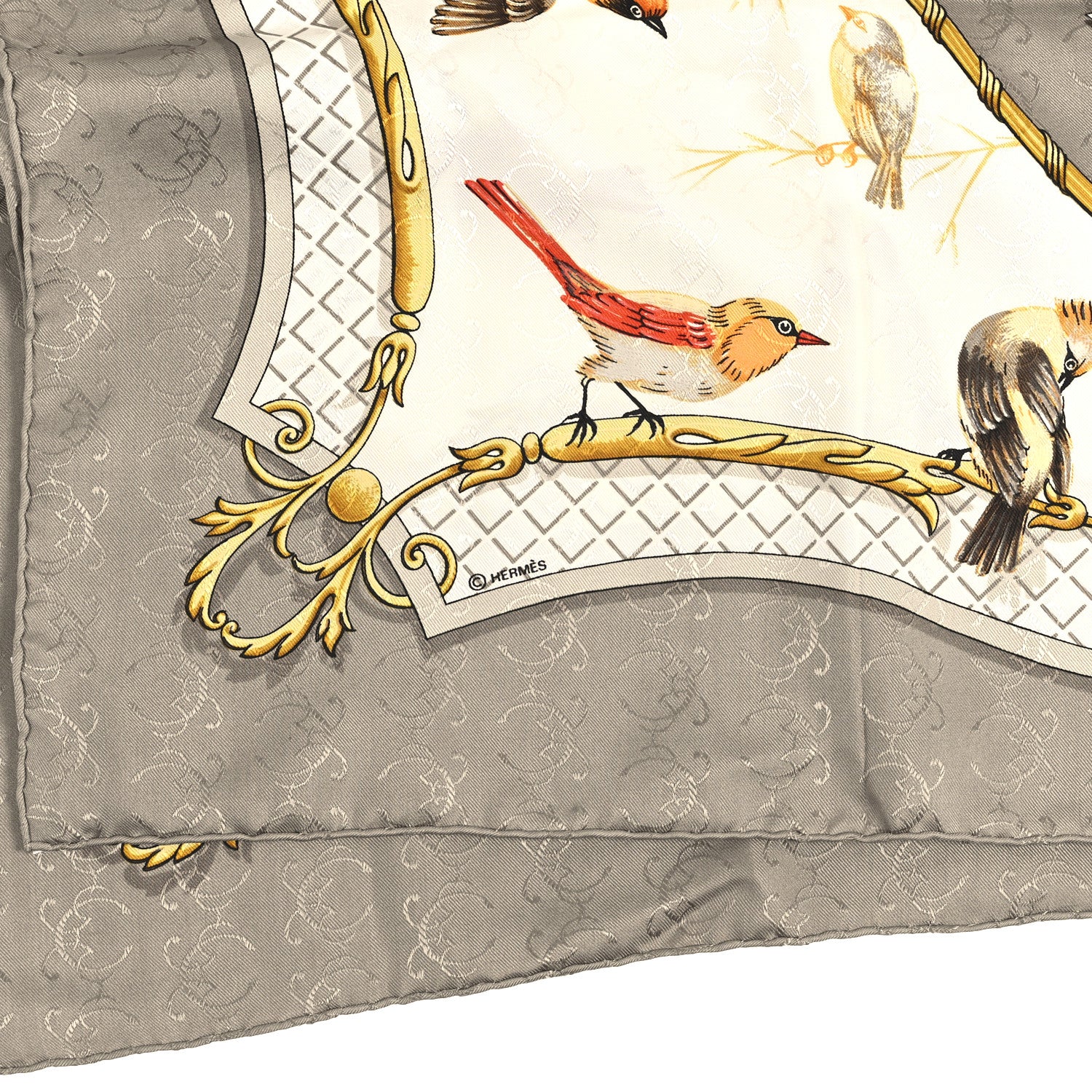 Hermes Silk La Cle Des Champs Scarf 90 Grey Multicolor 3 of 5