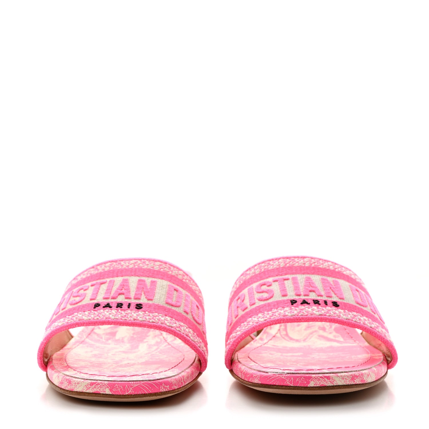 Christian Dior Cotton Toile de Jouy Embroidered Dway 55mm Slide Sandals 37 Off White Pink 2 of 8