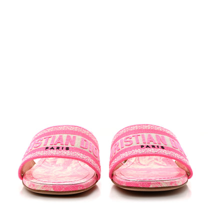 Christian Dior Cotton Toile de Jouy Embroidered Dway 55mm Slide Sandals 37 Off White Pink 2 of 8