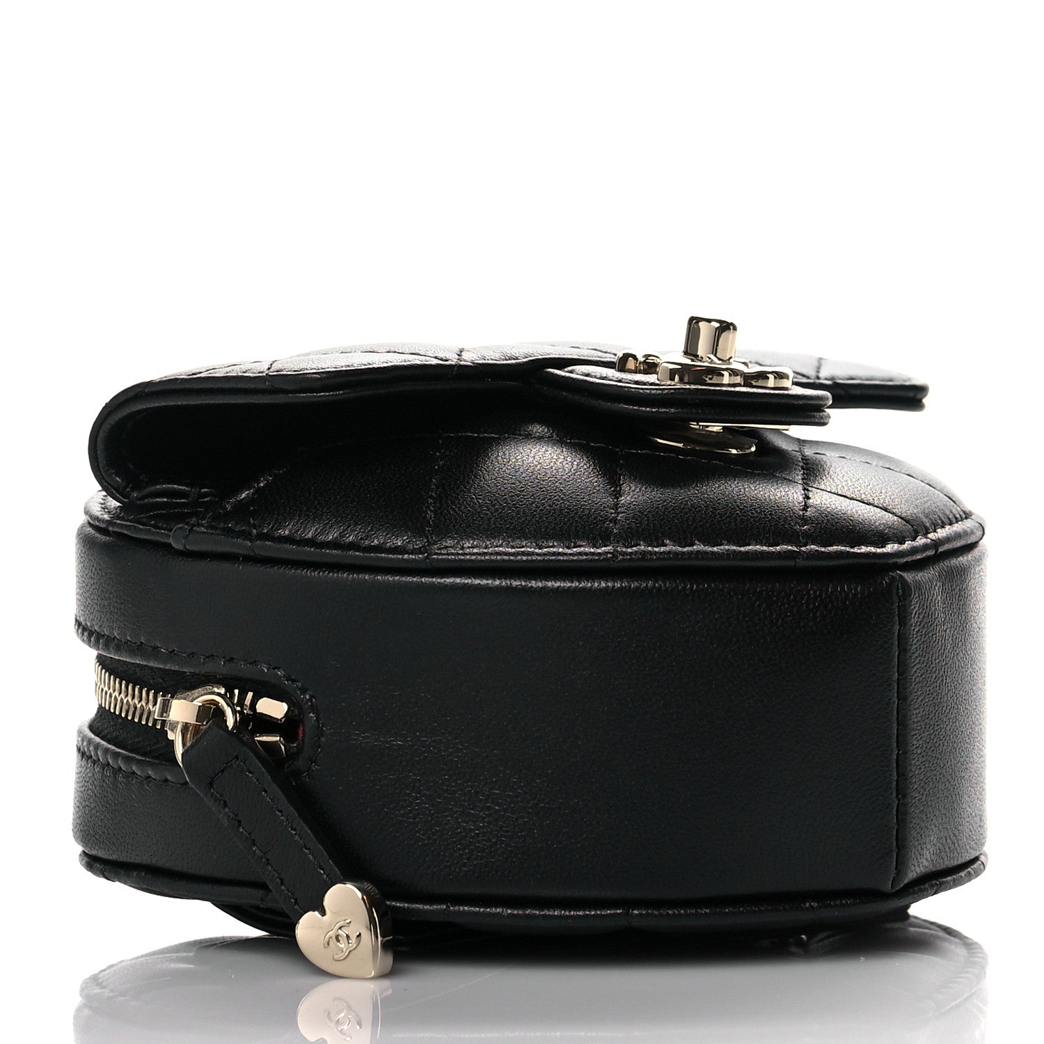 Chanel Lambskin Quilted CC In Love Heart Waist Belt Bag With Chain Black 4 of 11