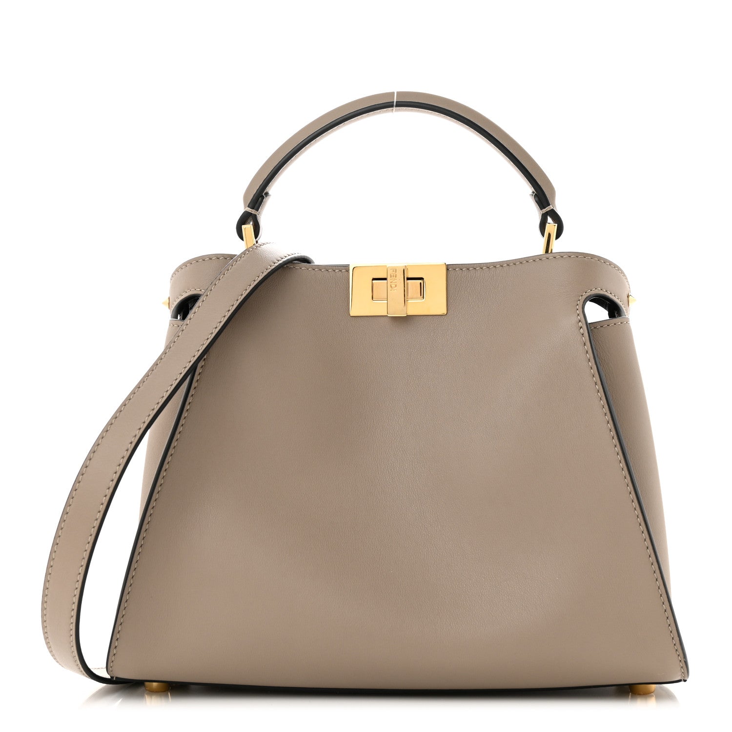 Fendi Vitello Tahiti Burro Medium Peekaboo Iconic Essentially Satchel Tortora Black 1 of 11
