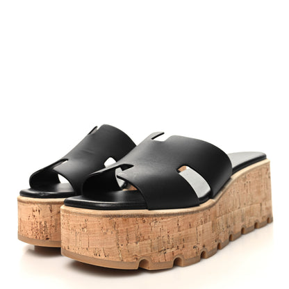 Hermes Calfskin Cork Eze 30 Sandals 38 Black 3 of 9