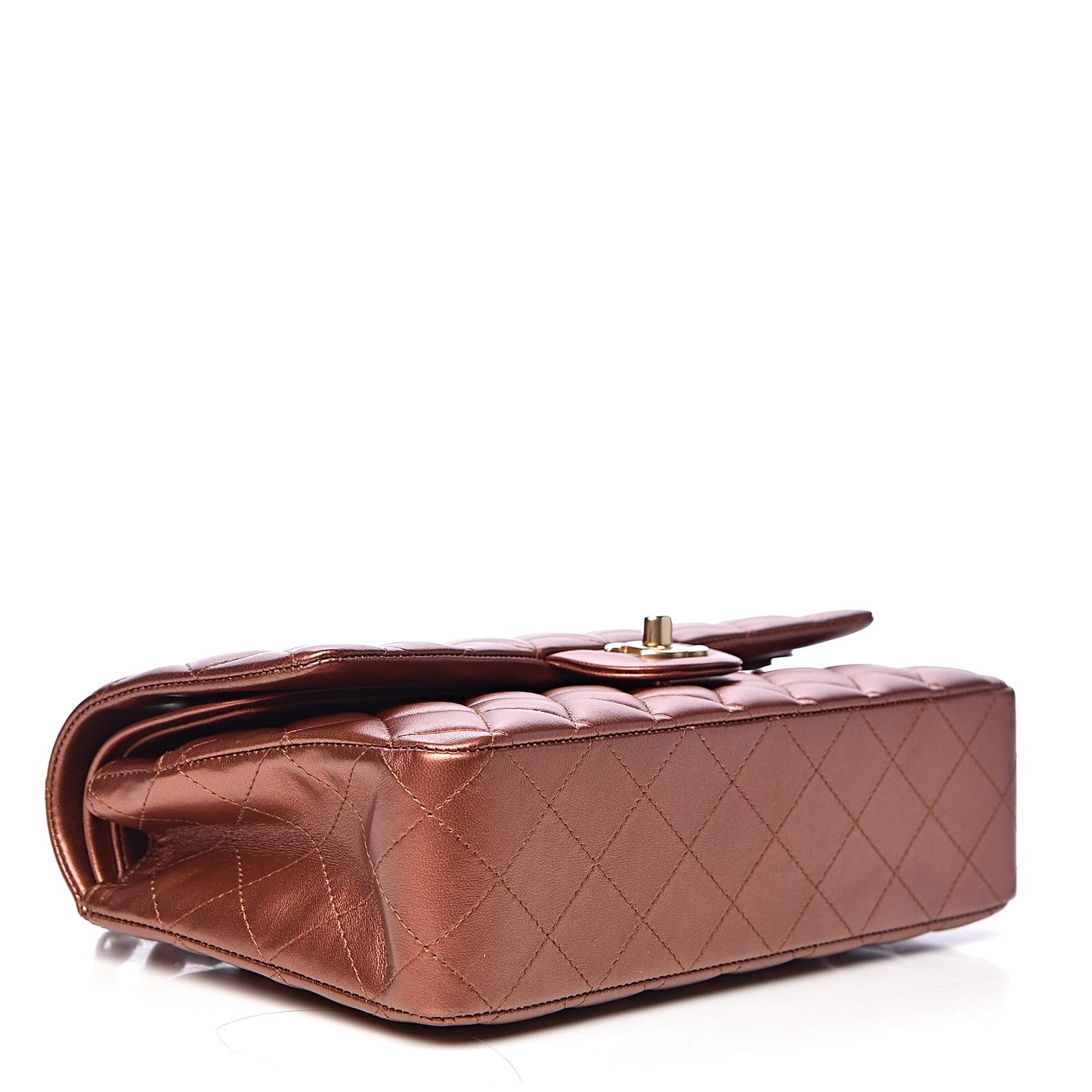 Metallic Lambskin Quilted Medium Double Flap Bronze