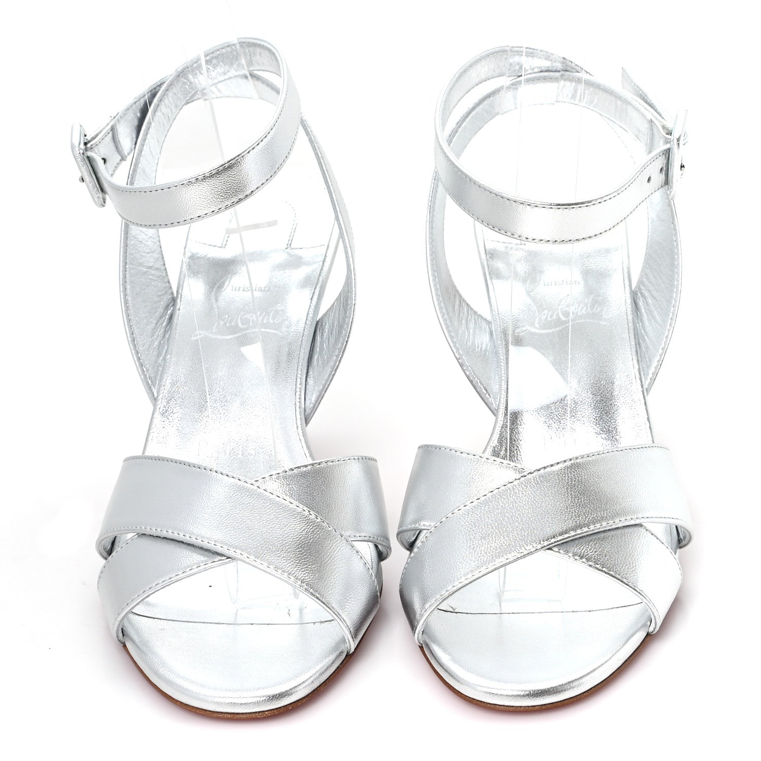 Christian Louboutin Kid Laminato Mariza 85 Sandals 37 Silver 3 of 8