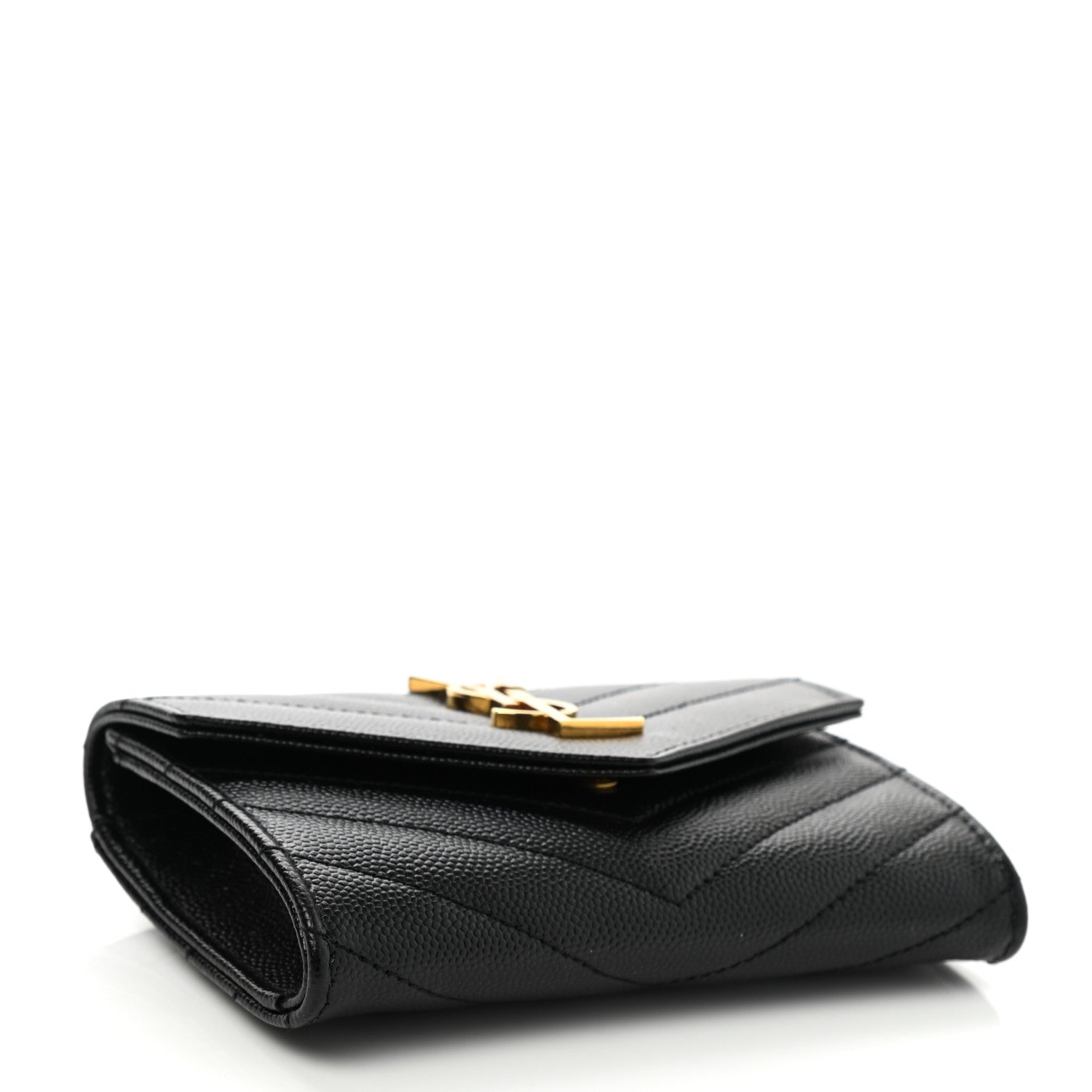 Saint Laurent Grain De Poudre Matelasse Chevron Small Monogram Envelope Wallet Black 4 of 7