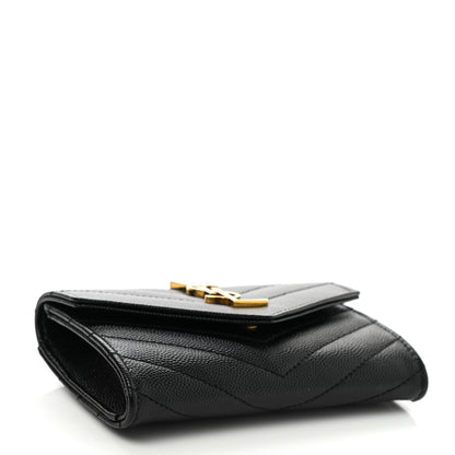 Saint Laurent Grain De Poudre Matelasse Chevron Small Monogram Envelope Wallet Black 4 of 7