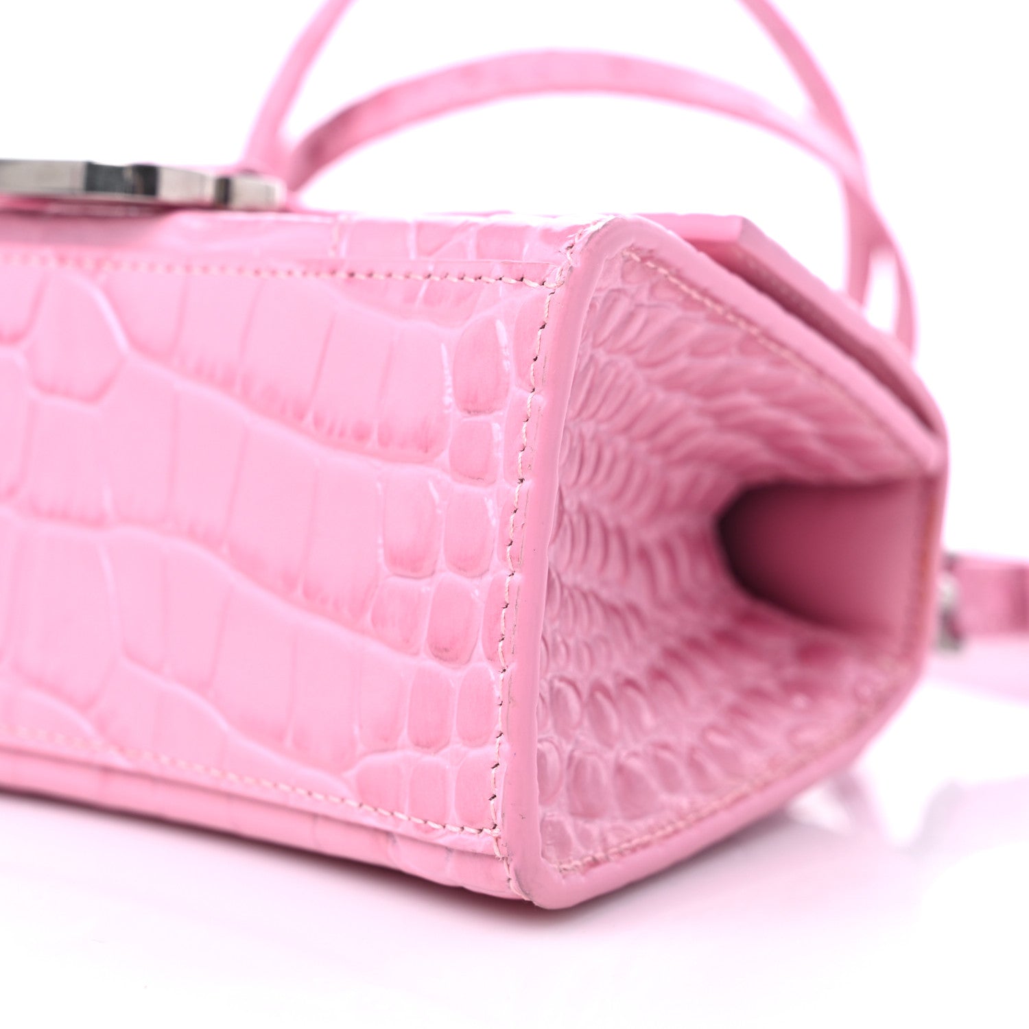Balenciaga Shiny Calfskin Crocodile Embossed Hourglass Top Handle Bag XS Pink 9 of 9